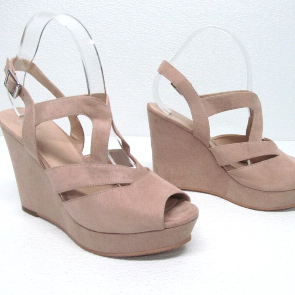 BP. Wedge Sandals Platform Beige Fabric Ankle Strap Women's Size 10M